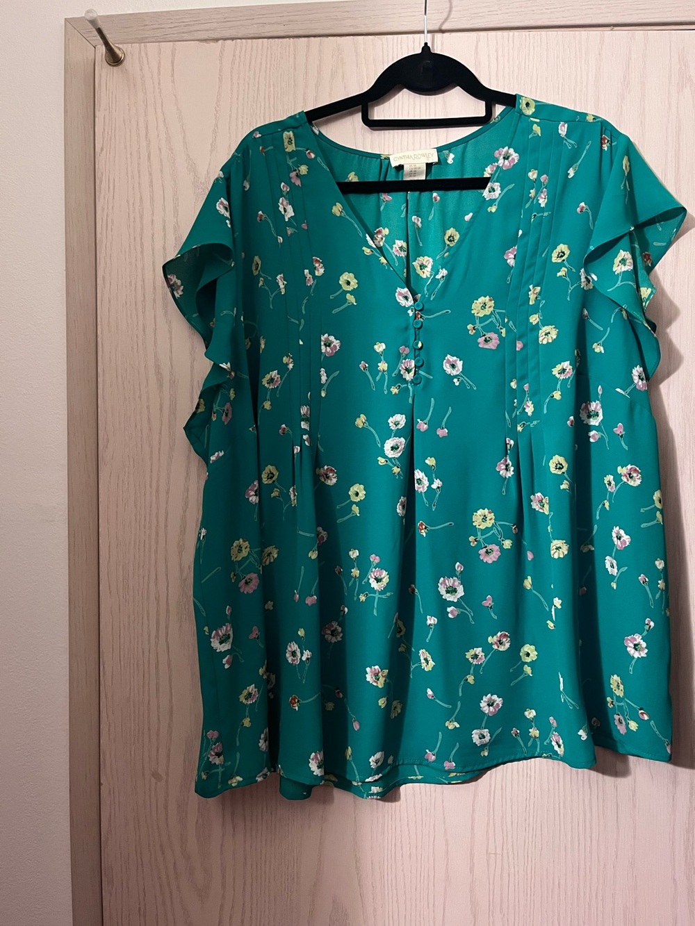 Cynthia Rowley Kelly Green Floral Ruffle Sleeve Blouse